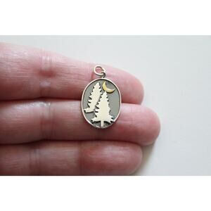 Sterling Silver Pine Tree Charm with Bronze Moon Charm
